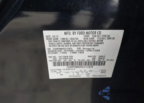 2015 Ford Police Interceptor из США, поврежденный, VIN 1FAHP2MK0FG151870